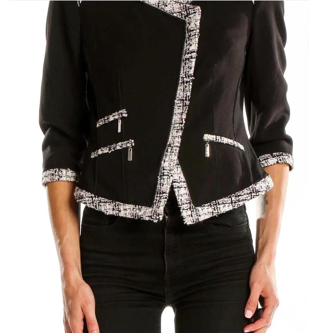 White House Black Market Tweed Trim Career Blazer Jacket Work Office Chic 12